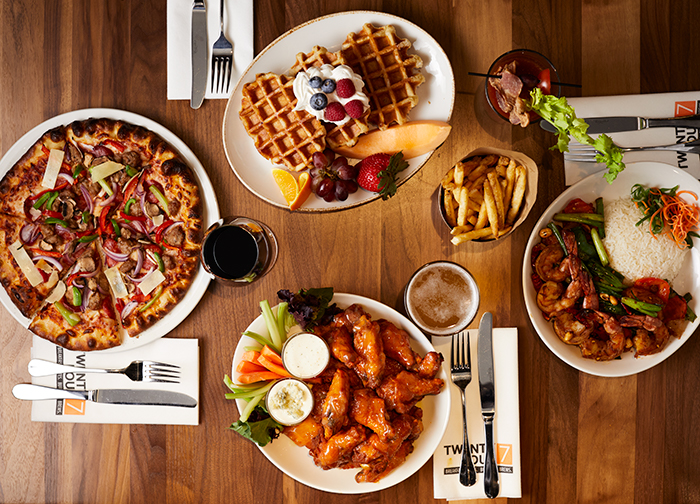 Twenty Four Seven - Food Spread - Pizza, wings, Waffles And More
