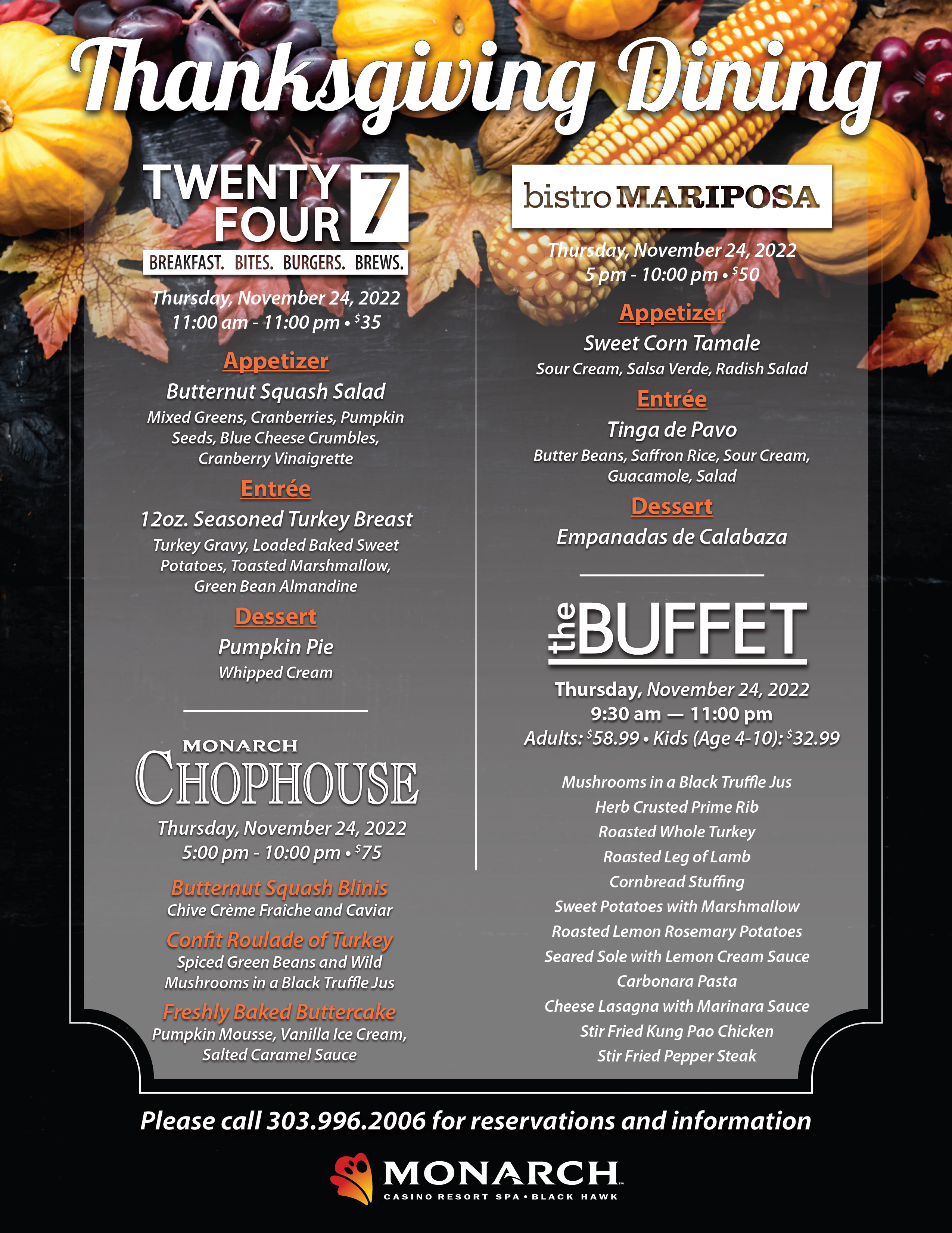 thanksgiving dining menu 2020 monarch casino resort spa black hawk